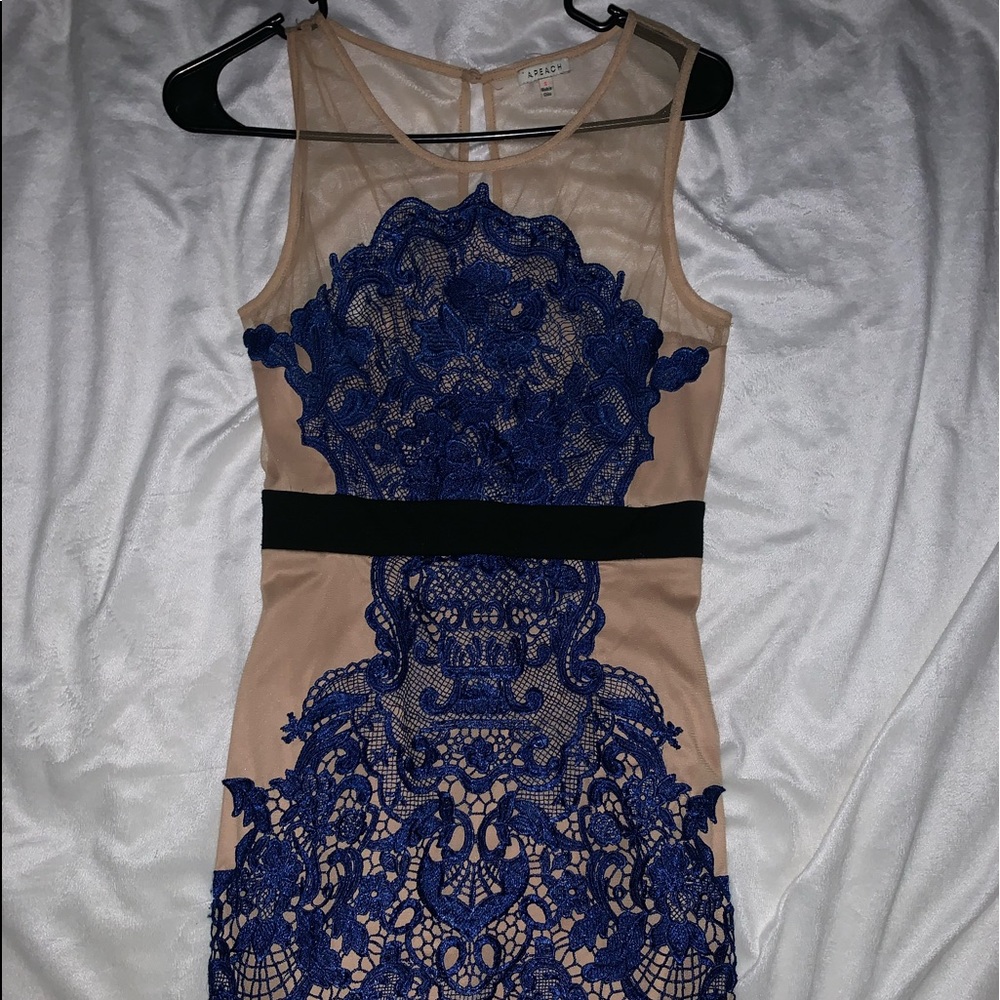 tan and blue homecoming dress